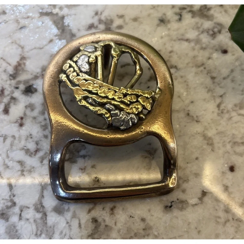 The Master Works Belt Buckle Brutalist‎ Vintage 1970s Brass Mixed Metals fashion